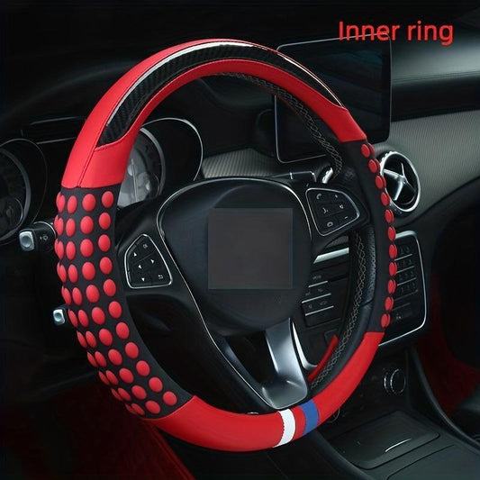PU Leather Steering Wheel Cover with Inner Rim - Fits Most Cars (161-252mm) - LumeAuto
