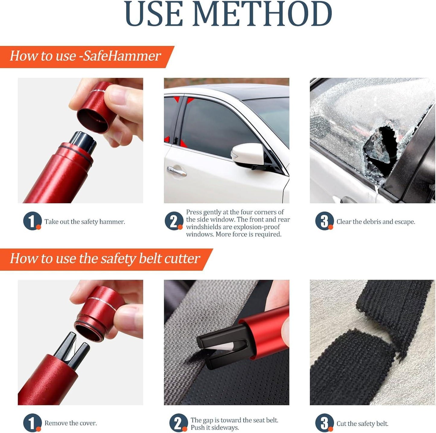 Car Window Breaker and Seatbelt Cutter 2 Pack, 2-in-1 Car Safety Hammer - LumeAuto