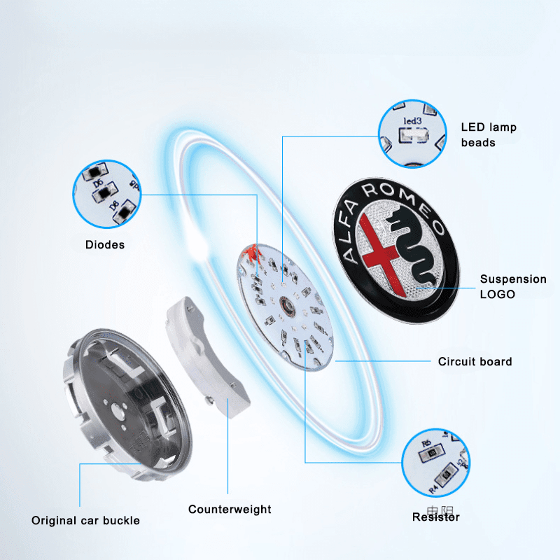 Alfa Romeo Compatible LED Magnetic Levitation Hub Caps - LumeAuto