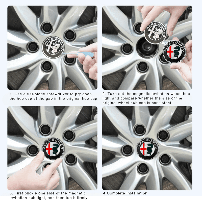 Alfa Romeo Compatible LED Magnetic Levitation Hub Caps - LumeAuto