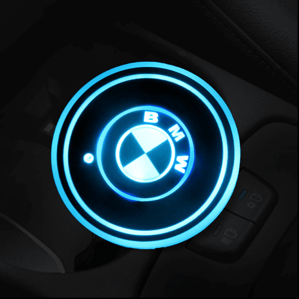 BMW LED cup holder light - custom car ambient interior lighting with BMW logo