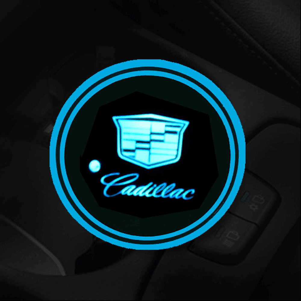 Cadillac LED cup holder light - custom car ambient interior lighting Cadillac logo