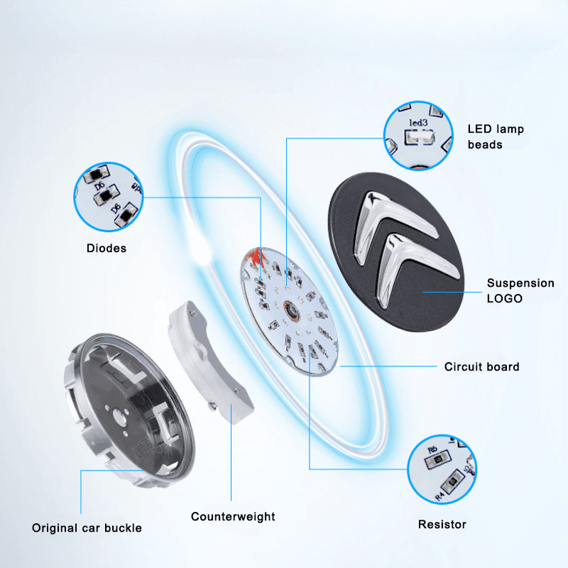 Citroen Compatible LED Magnetic Levitation Hub Caps - LumeAuto