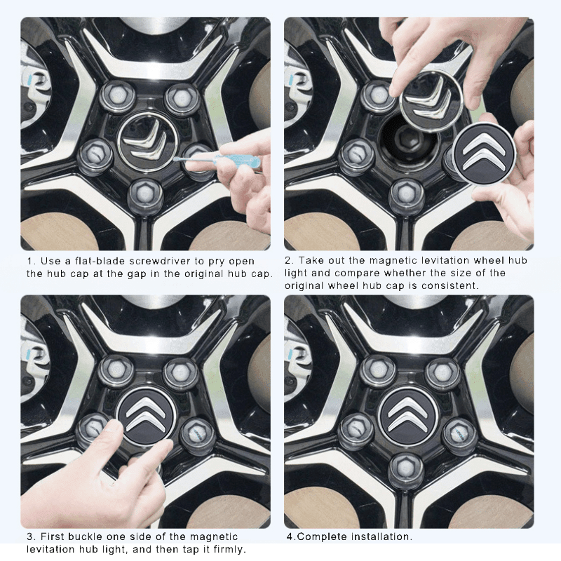 Citroen Compatible LED Magnetic Levitation Hub Caps - LumeAuto