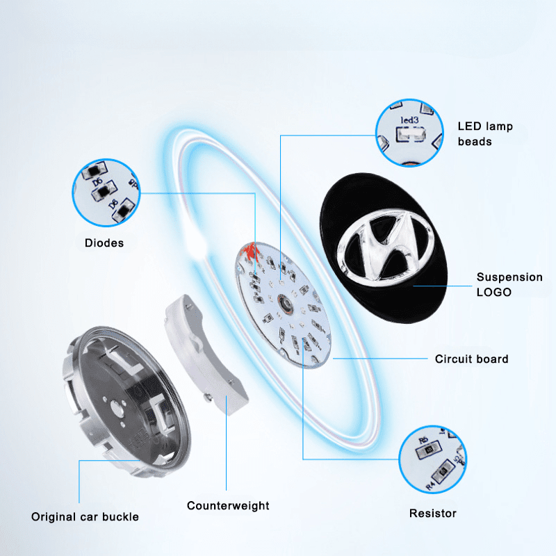 Hyundai Compatible LED Magnetic Levitation Hub Caps - LumeAuto