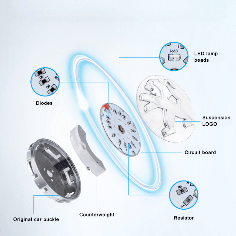 Peugeot Compatible LED Magnetic Levitation Hub Caps - LumeAuto