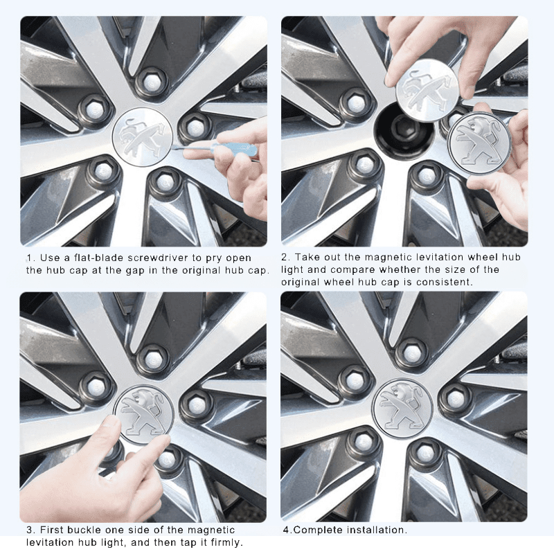 Peugeot Compatible LED Magnetic Levitation Hub Caps - LumeAuto