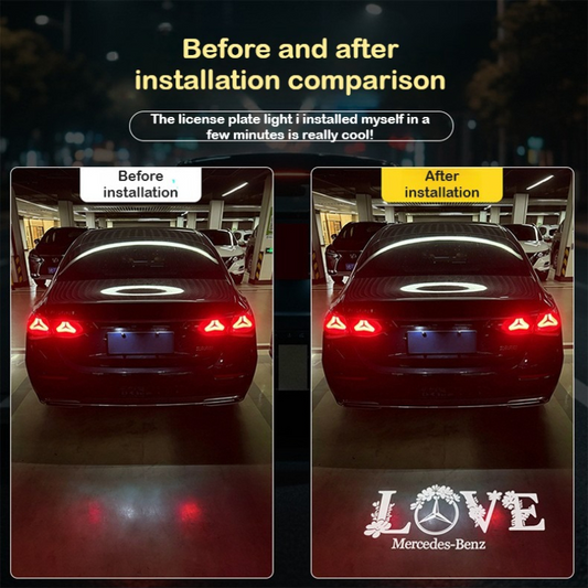 Mercedes-Benz license plate projector light installation - plug and play replacement for factory license plate lamp - LumeAuto